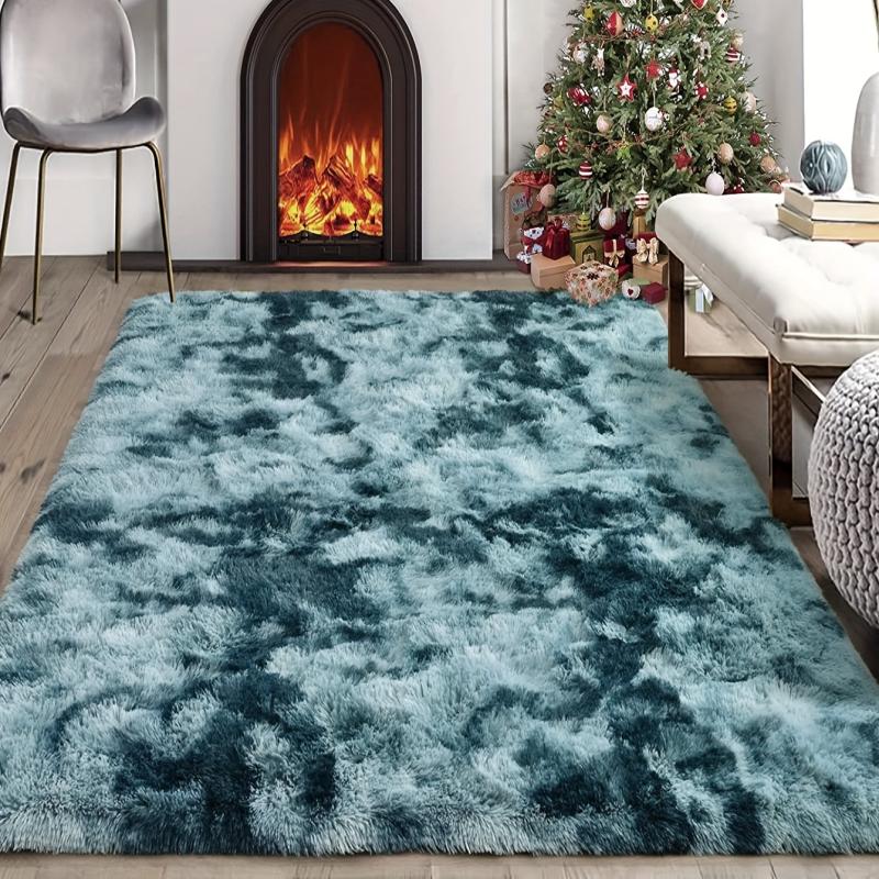 Soft Shaggy Rugs Tie Dye Blackish Green Plush