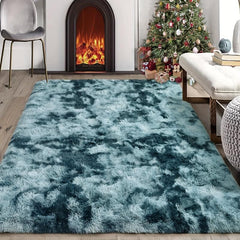Soft Shaggy Rugs Tie Dye Blackish Green Plush