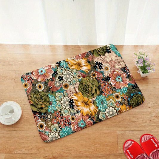 Vintage Flower Print Mat Living Room Bedroom Decoration Non Slip Floor Mat