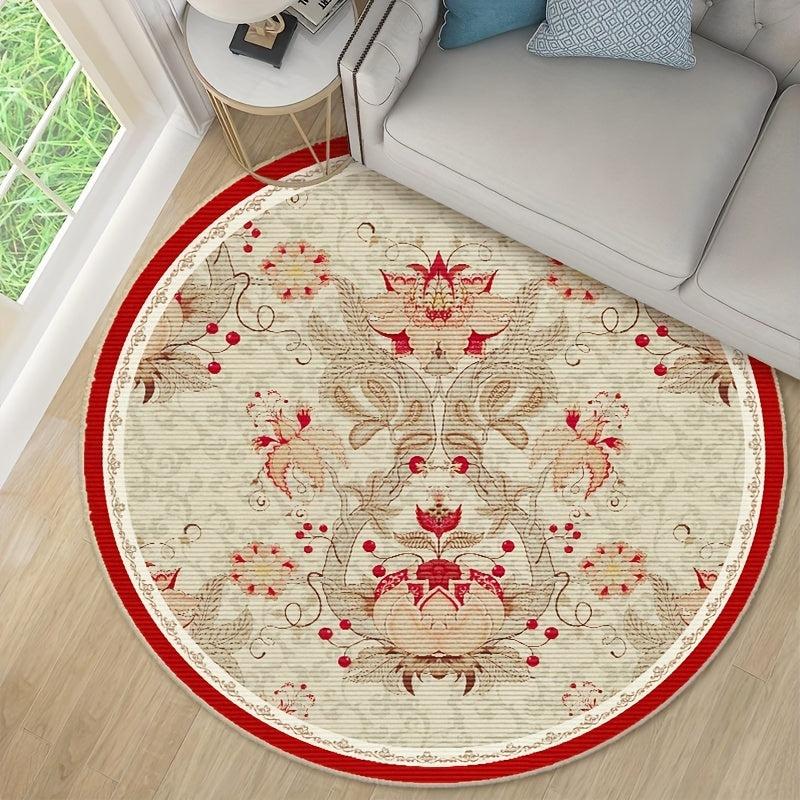 Vintage Bohemian Round Area Rug Non-Slip Stain Resistant Fluffy Rug