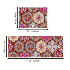 2pcs Vintage Boho Kitchen Rugs Set Waterproof Non Slip Runner Rug