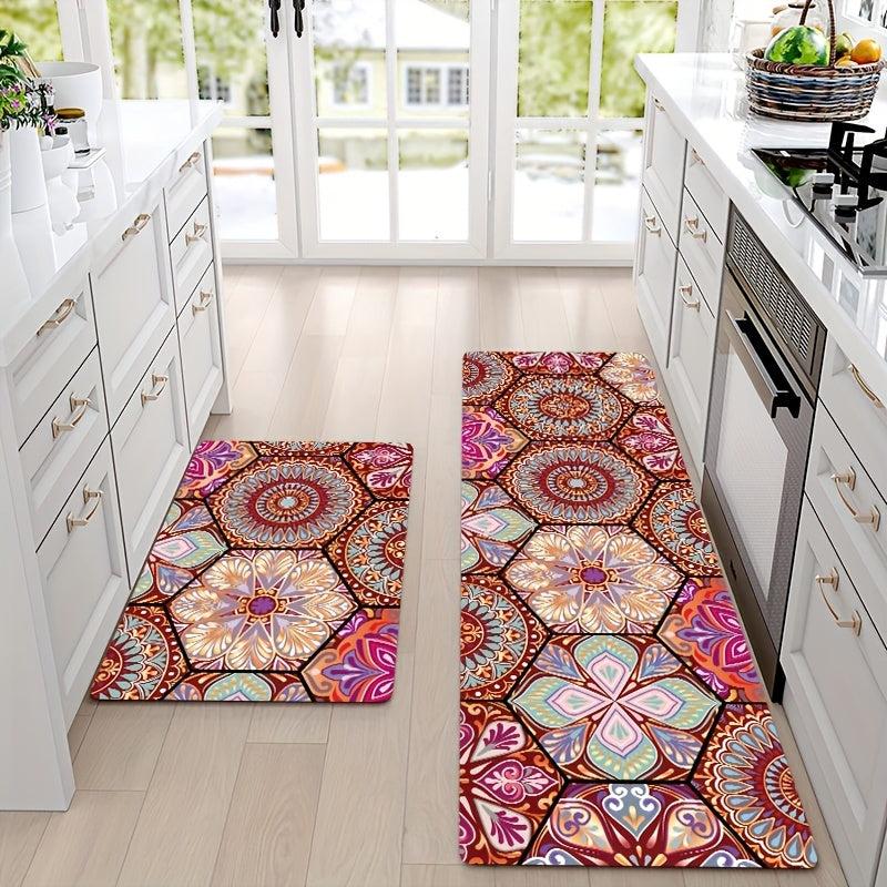 2pcs Vintage Boho Kitchen Rugs Set Waterproof Non Slip Runner Rug