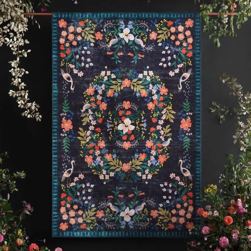Soft Kitchen Floor Mat Floral Loop Velvet Non-slip Waterproof