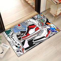 Sports Shoe Doodle Pattern Area Rug Non Slip Colorful Indoor Carpet