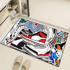 Sports Shoe Doodle Pattern Area Rug Non Slip Colorful Indoor Carpet