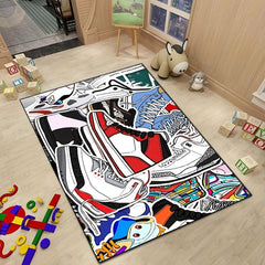Sports Shoe Doodle Pattern Area Rug Non Slip Colorful Indoor Carpet