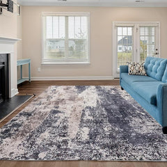 Modern Abstract Navy Khaki Rug Faux Cashmere Non Slip Large Rug