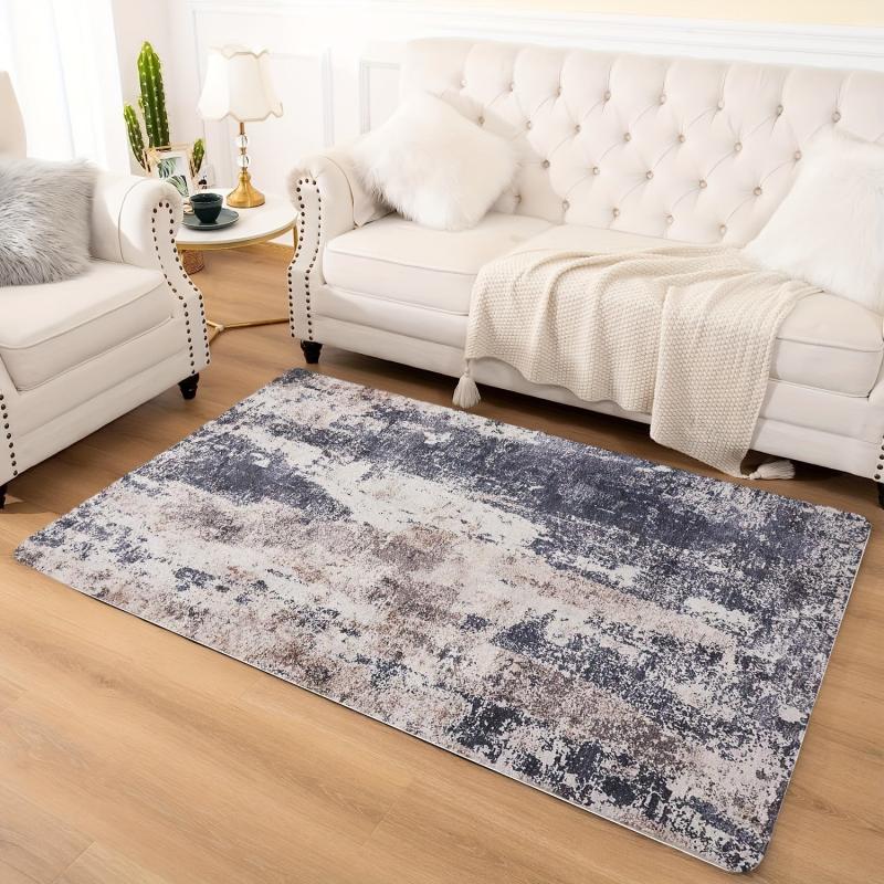 Modern Abstract Navy Khaki Rug Faux Cashmere Non Slip Large Rug