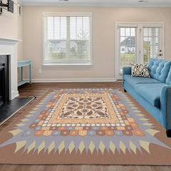 Vintage Area Rug Brown Faux Cashmere Persian Rug Anti Slip TPR Backing