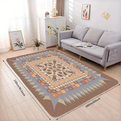 Vintage Area Rug Brown Faux Cashmere Persian Rug Anti Slip TPR Backing