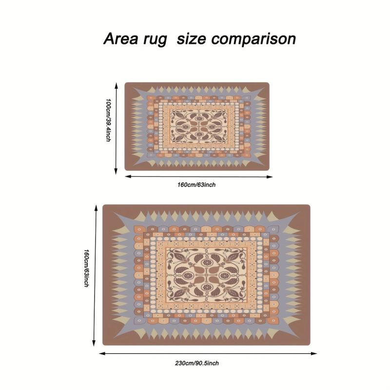Vintage Area Rug Brown Faux Cashmere Persian Rug Anti Slip TPR Backing