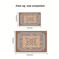 Vintage Area Rug Brown Faux Cashmere Persian Rug Anti Slip TPR Backing