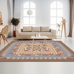 Vintage Area Rug Brown Faux Cashmere Persian Rug Anti Slip TPR Backing