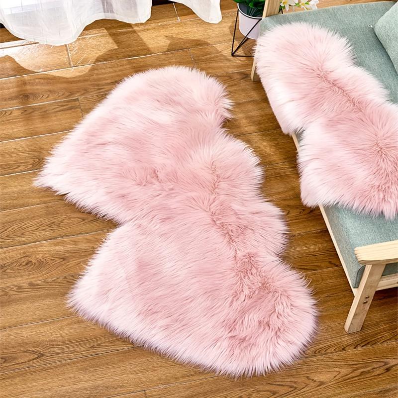Pink Heart Wool Carpet Thickened Plush Sofa Decorative Floor Mat