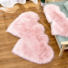 Pink Heart Wool Carpet Thickened Plush Sofa Decorative Floor Mat