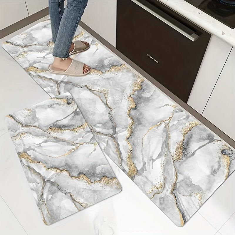 Grey Marble Kitchen Floor Mat Soft Carpet Absorbent Bath Mat