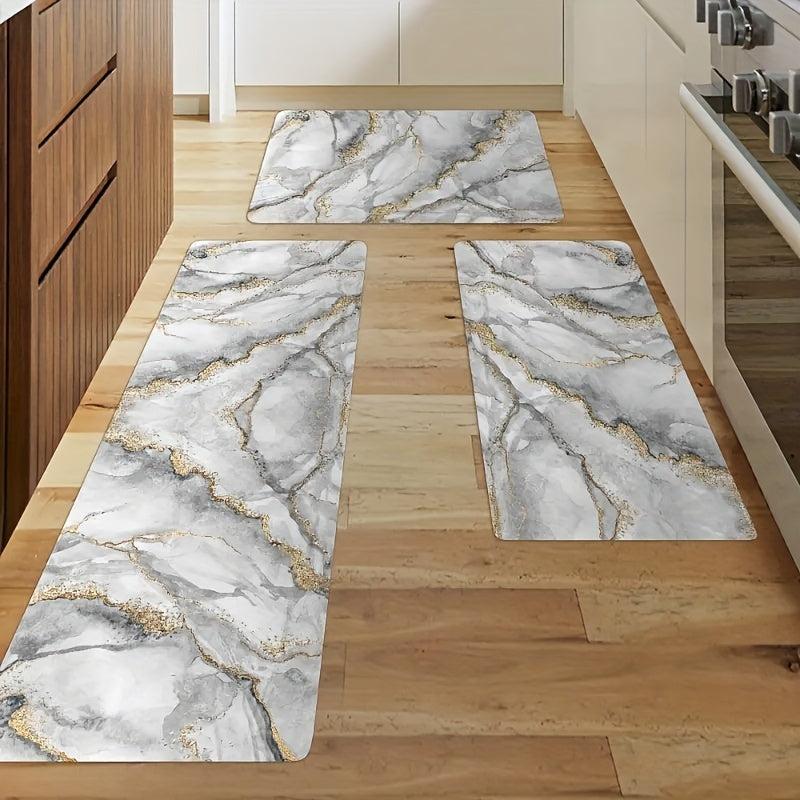 Grey Marble Kitchen Floor Mat Soft Carpet Absorbent Bath Mat