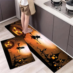 Halloween Long Broom Pattern Kitchen Mat