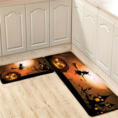 Halloween Long Broom Pattern Kitchen Mat