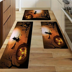 Halloween Long Broom Pattern Kitchen Mat