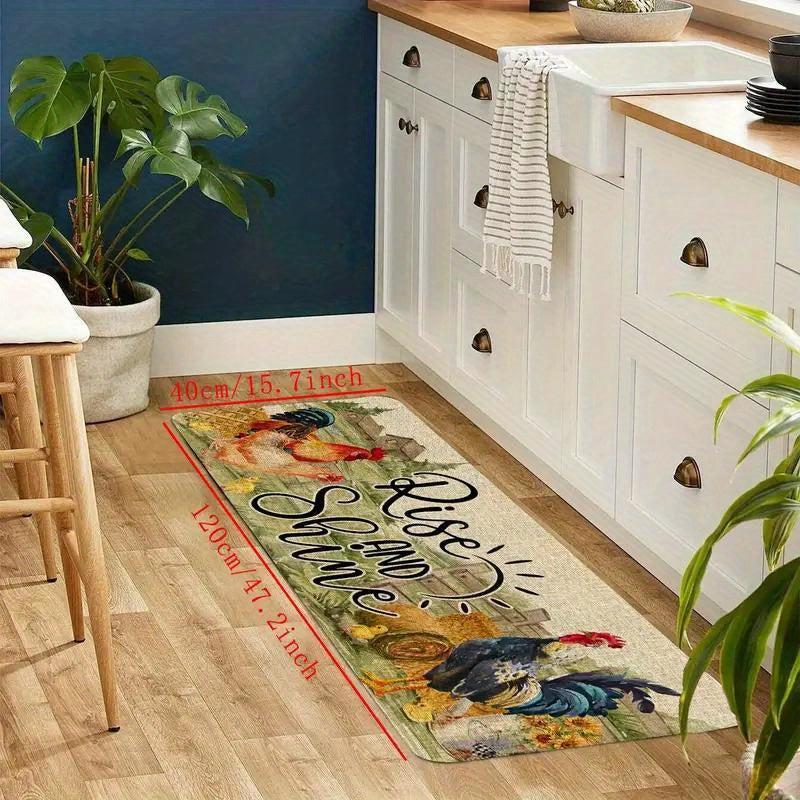 Rustic Rooster Kitchen Floor Mat - Non Slip Modern Kitchen Rug