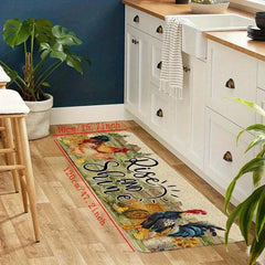 Rustic Rooster Kitchen Floor Mat - Non Slip Modern Kitchen Rug