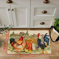 Rustic Rooster Kitchen Floor Mat - Non Slip Modern Kitchen Rug