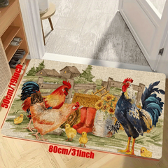 Rustic Rooster Kitchen Floor Mat - Non Slip Modern Kitchen Rug
