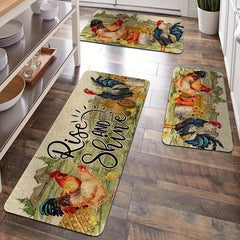 Rustic Rooster Kitchen Floor Mat - Non Slip Modern Kitchen Rug