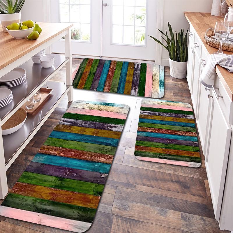 Wood Grain Printed Kitchen Rug Non-slip Long Carpet