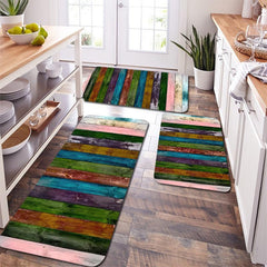 Wood Grain Printed Kitchen Rug Non-slip Long Carpet