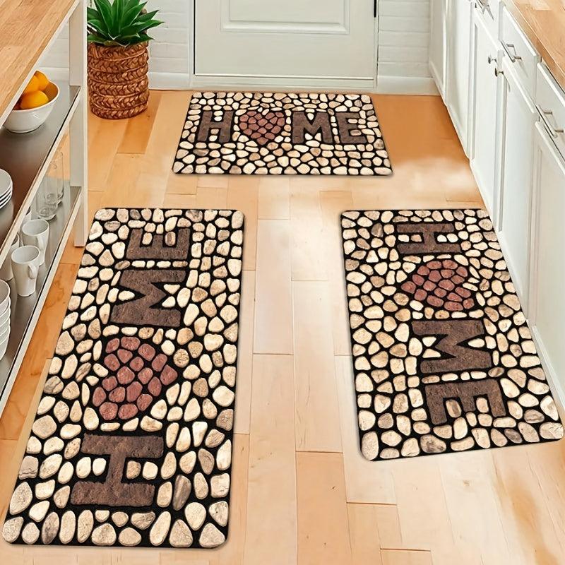 Soft Cobblestone Kitchen Mat Anti-fatigue Polyester Carpet