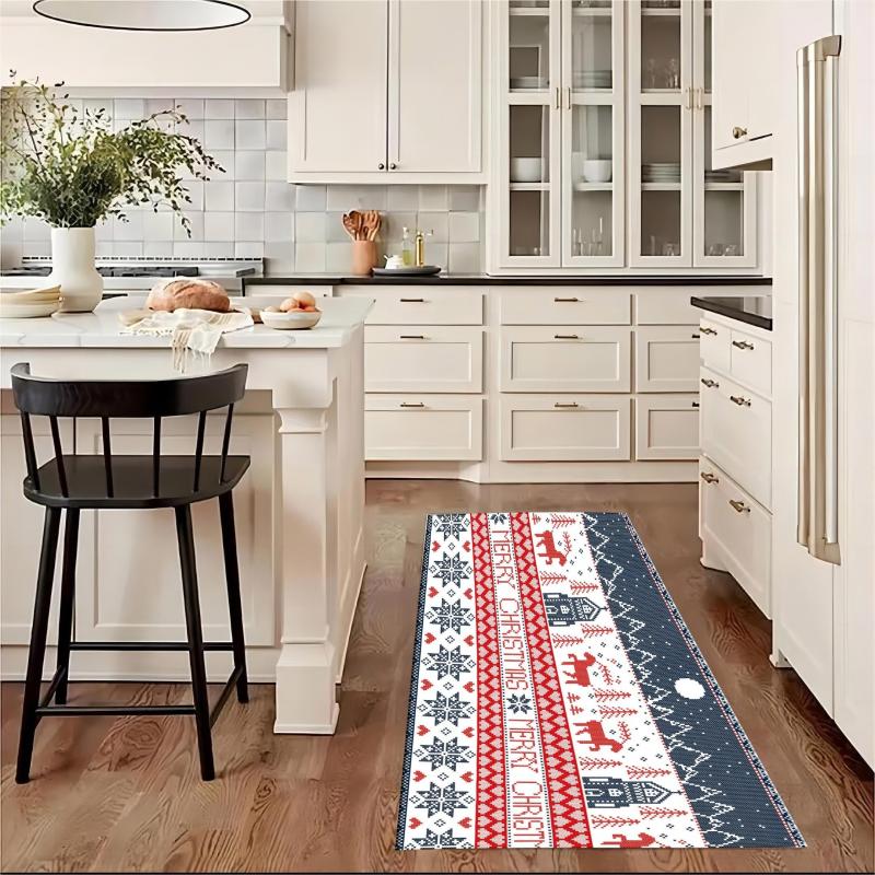 Washable Christmas Runner Carpet Non Slip for Corridors Living Rooms Kitchens