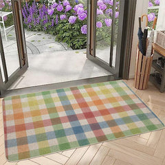 Colorful Plaid Door Mat Modern Style Non-slip Backing Stain Resistant