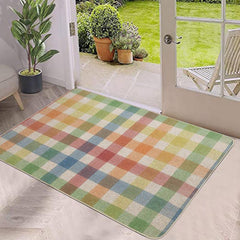 Colorful Plaid Door Mat Modern Style Non-slip Backing Stain Resistant