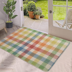 Colorful Plaid Door Mat Modern Style Non-slip Backing Stain Resistant