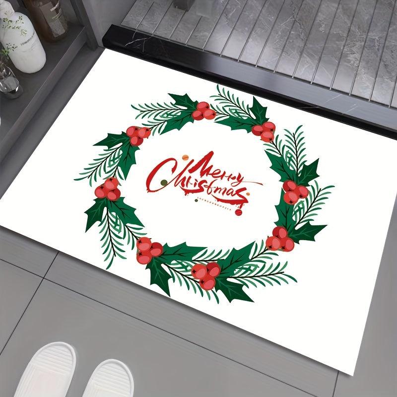 Christmas Pattern Bathroom Mat Soft Velvet Bath Rug Decor