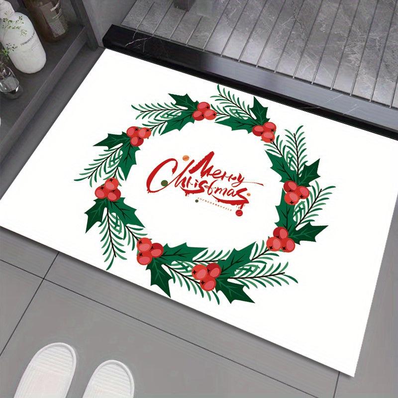 Christmas Pattern Bathroom Mat Soft Velvet Bath Rug Decor