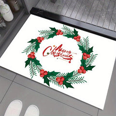 Christmas Pattern Bathroom Mat Soft Velvet Bath Rug Decor