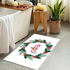 Christmas Pattern Bathroom Mat Soft Velvet Bath Rug Decor