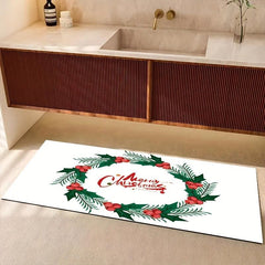 Christmas Pattern Bathroom Mat Soft Velvet Bath Rug Decor