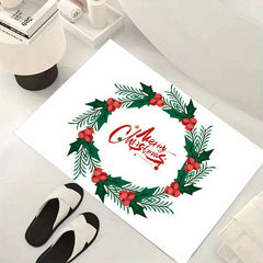 Christmas Pattern Bathroom Mat Soft Velvet Bath Rug Decor