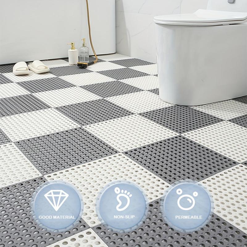 Non Slip Shower Stall Mat with Drain Holes - Durable Plastic Carpet