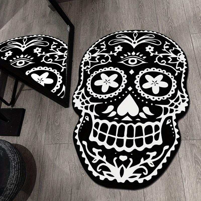 Fluffy Skull Carpet Living Room Halloween Skeleton Plush Rug