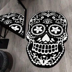Fluffy Skull Carpet Living Room Halloween Skeleton Plush Rug