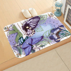 Purple Butterfly Printed Floor Mat Non Slip Bedroom Bedside Rug
