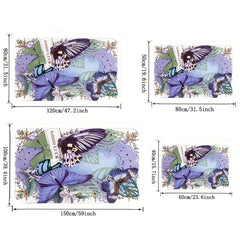 Purple Butterfly Printed Floor Mat Non Slip Bedroom Bedside Rug