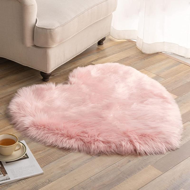 Pink Heart Rug Soft & Cozy Plush Faux Fur Area Carpet