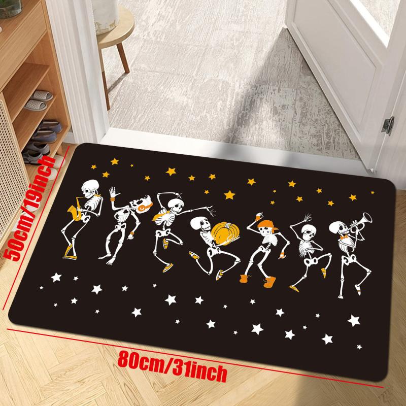 Halloween Skeleton Print Doorway Mat Absorbent Bath Mat