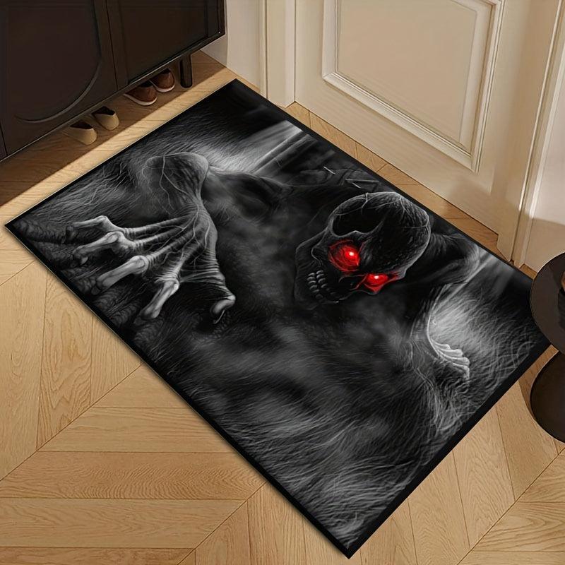Halloween Smoke Skull Kitchen Rug Carpet Horror Skeleton Entrance Door Mat